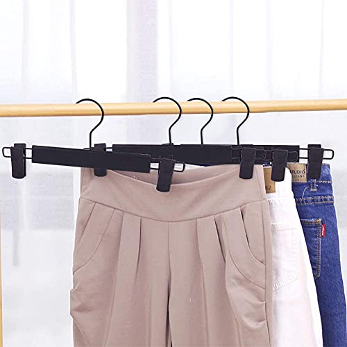 LAMITOCS Pants Hangers with Clips, Skirt Hangers, 360 ° Swivel Hooks Space Saving Hangers for Pants, Skirts, Clothes, Jeans (10Pack, Black)