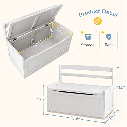 Curipeer Kids Toy Box Chest, Gray Rubber Wood Toy Box for Boys Girls, Large Storage Cabinet with Cushion Seat Bench/Flip-Top Lid/Safety Hinge, Toy Storage Organizer Trunk for Nursery, Playroom
