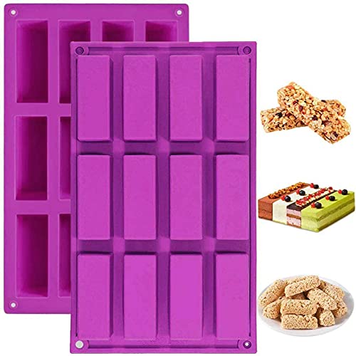 Palksky (2 Pack 12 Cavity Medium Narrow Silicone Rectangle Molds/Molds/Protein Bars mold/Energy Bars Maker for Caramel Bread Loaf Muffin Brownie Cornbread Cheesecake Pudding Soap Butter Mould