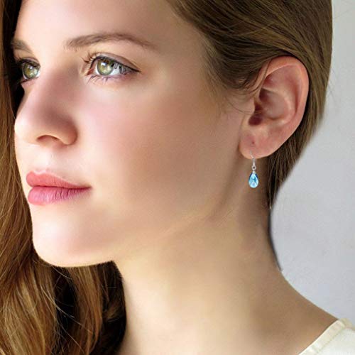 Teardrop Austrian Crystal Drop Dangle Earrings for Women 925 Sterling Silver Hook Hypoallergenic Earring (Topaz)