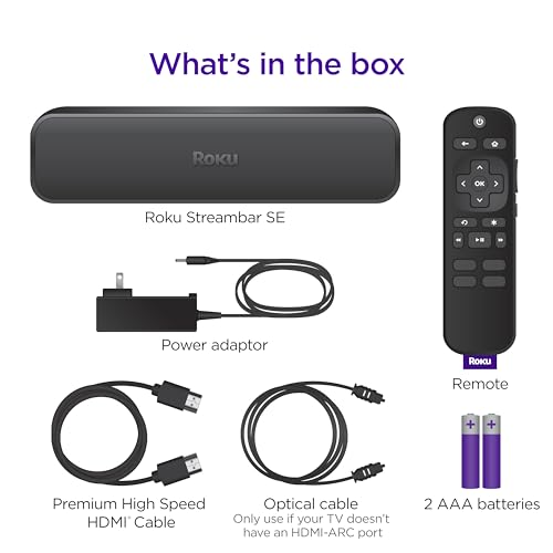 Roku Streambar SE | 2-in-1 TV Soundbar with Built-in 4K/HD/HDR Streaming, Premium Speakers, & Enhanced Speech Clarity for Crisp, Clear Dialogue - Quick Guided Simple Setup