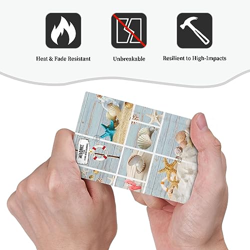 Xuejiaku Decorative Outlet Covers Beachy Starfish Seashell Blue Wood Board 4 Gang Wall Plate Quad Rocker Decora Light Switch Cover Plate Jumbo Electrical Faceplate GFCI for Barhroom Decor