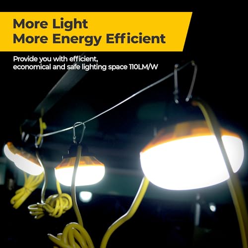 Hyanglux 50FT Construction String Lights: 50w 5500lm ETL Certified Bright Industrial Outdoor Temporary Lighting Led Hanging IP65 Waterproof 18AWG Wire Work Light for Attic Jobsite Garage