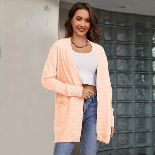 Women's Long Casual Cardigan Long Sleeve with Pockets Front Open Cardigan for Women Apricot