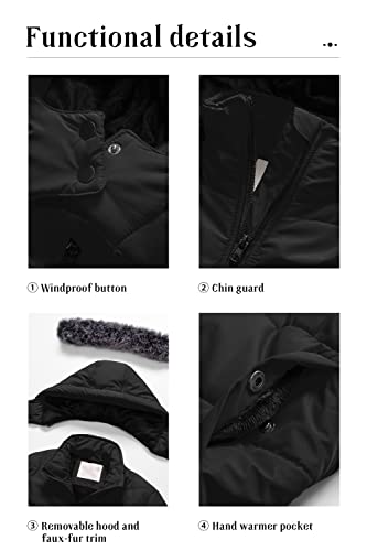 Pursky Little Girl's Clothes Water Resistant Winter Coat Thicken Fleece Lined Puffer Outerwear Jackets Black 4-5