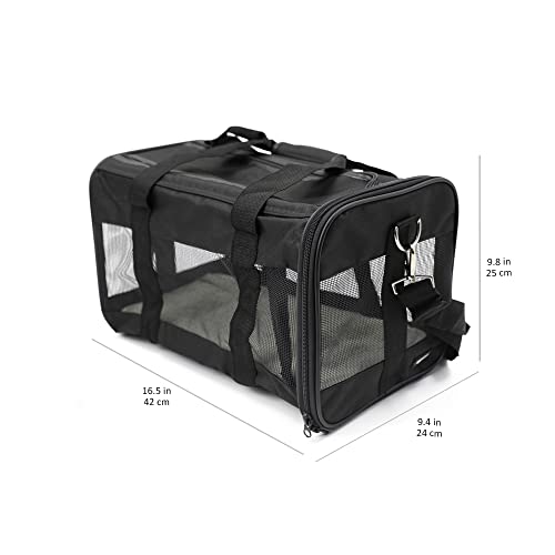Amazon Basics Soft-Sided Mesh Pet Travel Carrier for Dog, Cat, Medium, 16.5" L x 9.4" W x 9.8" H, Black