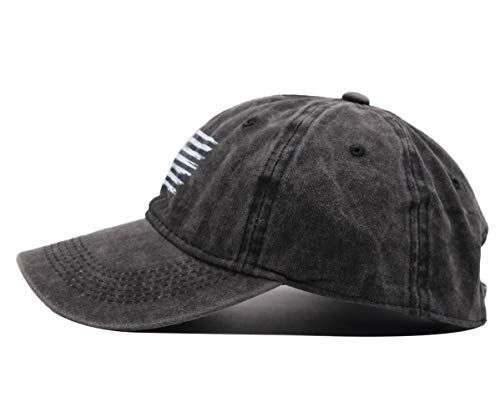 HHNLB Leather American Flag Trucker Hat, Adjustable USA Flag Car Baseball Cap Distressed Retro Washed for Men Women Black