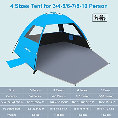 Gorich Beach Tent Sun Shelter for 3/4-5/6-7/8-10 Person with UPF 50+ UV Protection, Lightweight & Easy Setup Beach Shade Canopy, Portable Beach Shade Tent Beach Cabana