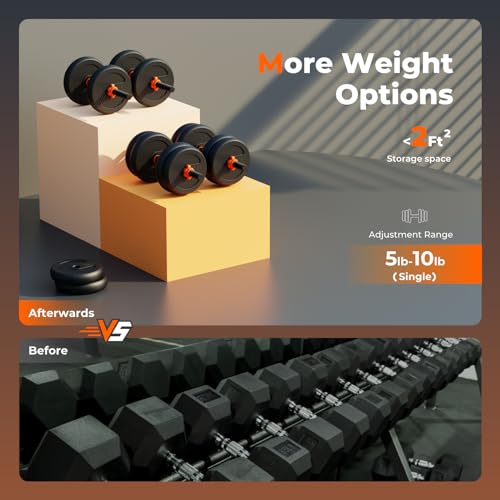 FEIERDUN Adjustable Dumbbells, 20lbs Free Weight Set with Connector, 4 in1 Dumbbells Set Used as Barbell, Kettlebells, Push up Stand, Fitness Exercises for Home Gym Suitable Men/Women