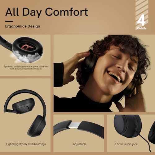 QCY H3 ANC Bluetooth Headphones Over Ear, Active Noise Cancelling Bluetooth 5.4 Headphones with Microphones, Hi-Res Audio Sound, Multipoint Connection, 60H Playback, Custom EQ via App(Black)