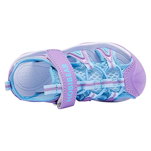 BODATU Girls Summer Outdoor Beach Sports Closed-Toe Sandals Blue/Purple, 12 Little Kid