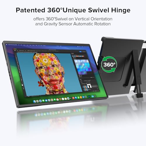 UPERFECT Laptop Screen Extender, 2K 14" 360°Unique Swivel Hinge w/ 180° Automatic Rotation, 2240x1400 QHD IPS Portable Monitor for 13"-17'' Laptops, Plug & Play Compatible with Mac, Wins, Android, Dex