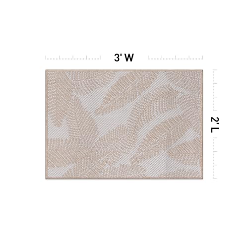 Rugshop Bella Distressed Palm Leaves Textured Flat Weave Easy Cleaning Outdoor Rugs for Deck,Patio,Backyard Indoor/Outdoor Area Rug 2' x 3' Natural