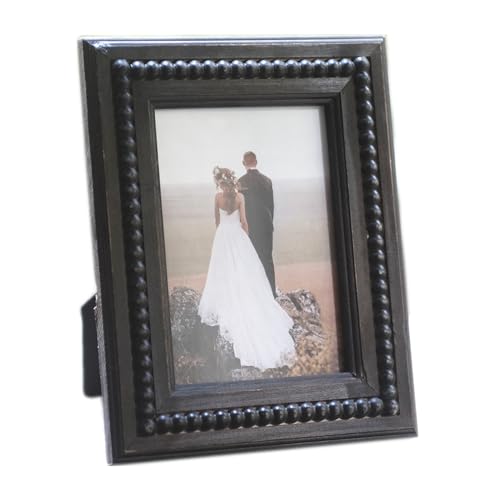 Lavender Inspired Farmhouse Beaded Picture Frames 5x7, Rustic Barnwood Photo Frames,Decorative Reclaimed Woood Photo Frame for Table Top Display, Housewarming Gift Home Decor(Black)