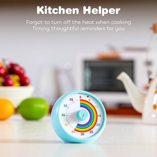 kiecky squirrel Visual Timer for Kids, 60-Minute Countdown Timer for Classroom Office Kitchen, Desk Timer Kids Time Management Tools with Silent Operation, Pomodoro Timer Rainbow Pattern(Blue)