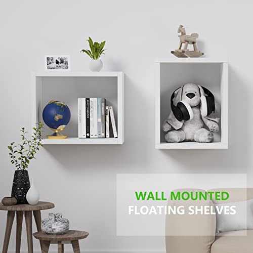 BAFAT Floating Wall Cube Shelves,Deep in 9" 45 Large White Box Shelf for Wall Storage,Floating Bookshelf,Cubby Storage Organizer for Bedroom,Bathroom, Living Room, Kitchen,Office(White)