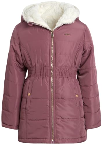 DKNY Girls’ Jacket – Reversible Heavyweight Quilted Parka Coat with Sherpa Lining – Reversible Jacket for Girls (4-16), Size 7-8, Dark Dusty Pink/Cream
