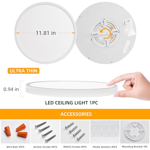 Hlite 2pack 9 Inch Flush Ceiling Light Fixture,18W 1800LM Super Slim LED Ceiling Light 3000K/4000K/5000K CCT Selectable,Flush Mount Ceiling Light for Kitchen,Bedroom,Bathroom and Closet Room (Black)