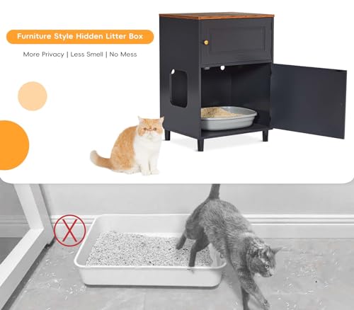 Petsfit Litter Box Enclosure, Odor-Free Design, Storage Cabinet, Easy-Clean, and Stylish Hidden Litter Box Furniture (A-Black)