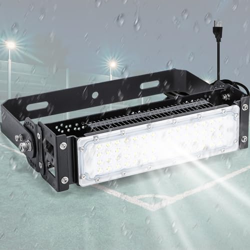Hanchen LED Stadium Light 50W Flood Light 8000LM 6500K Arena Light AC85-305V Stadium Flood Light IP66 Waterproof Lighting Fixture for Stadium, Playground, Dock, Square, Outdoor Area Lighting