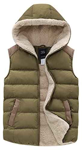 ZSHOW Women's Sport Casual Vest Warm Thick Hooded Puffer Vest(Army Green,Small)