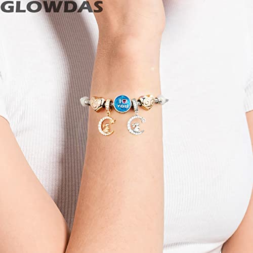 Rose Gold Rabbit Sitting on the Crescent Moon Dangle Charms, 925 Sterling Silver Bunny on Night Sky Pendant Beads, fits Pandora Easter Bracelet, Gifts for Girls/Sister/Friends