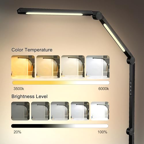 vimeepro LED Desk Lamp with Clamp Flexible 3 Sections Swing Arm 2 Light Sources Desk Light, 4 Color Modes & 5 Brightness, Eye Caring Led Table Light with Memory Function for Table Lamps for Office