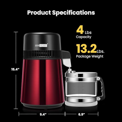 VIVOHOME Water Distiller Countertop 1.1 Gallon/4L 304 Stainless Steel Distilled Water Machine with Smart Switch Purifier Filter for Home Officek, Champagne