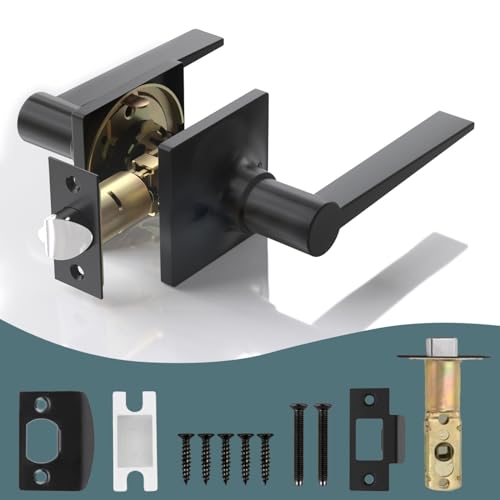 Voraus Matte Black Door Handle - 2 Pack Passage Door Levers, Heavy Duty Interior Door Handles for Closet and Hallway, No-Locking Keyless Square Door Knob, Reversible for Left or Right Side Doors
