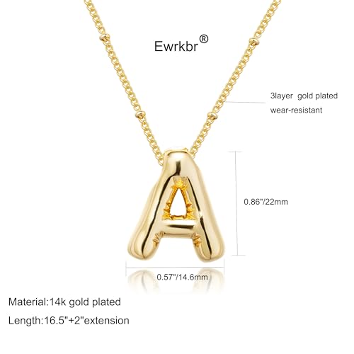 Ewrkbr Bubble Letter Necklace Silver, Chunky Sterling Silver Initial Necklace Dainty Long Silver Pendant Necklace Cute Everyday Letter Necklace Trendy Silver Jewelry for Women