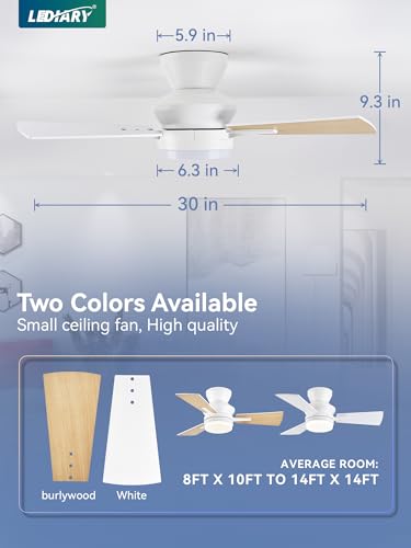 LEDIARY 42 inch Ceiling Fans with Lights and Remote Control,Flush Mount Ceiling Fan with Quiet Reversible DC Motor,Black Modern Low Profile Ceiling Fan with Light for Bedroom Living Room Patio