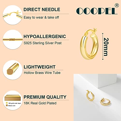 OOOPEL 4mm Thick Gold Chunky Earrings Steling Silver Post Hoops For Women Hollow Tube Hoop Hypoallergenic Lightweight Large 20/30/40/50/60MM, Sterling Silver, No Gemstone, Silver,30mm