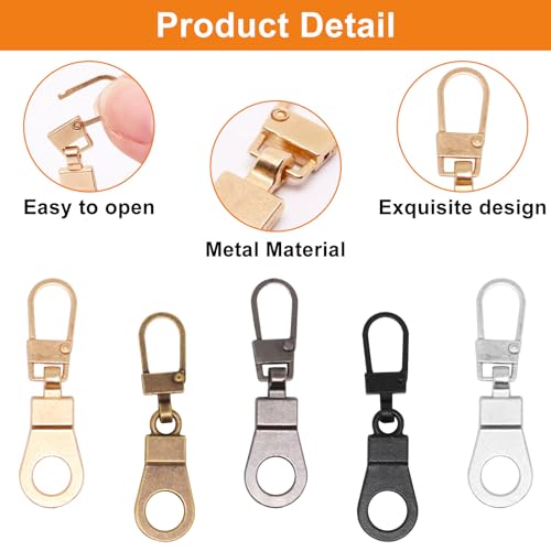 SWZHAI Replacement Zipper Pull, 5pcs Detachable Luggage Zipper Pulls Zipper Tab Replacement for Small Holes Heavy Duty Zipper Pull Replacement for Jacket Purses Backpacks Suitcase (5 Colors)