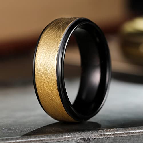 King Will Classic Domed 8mm Gold Tungsten Carbide Ring Brushed Cross Two Grooved Mens Wedding Band for Men Women 13.5