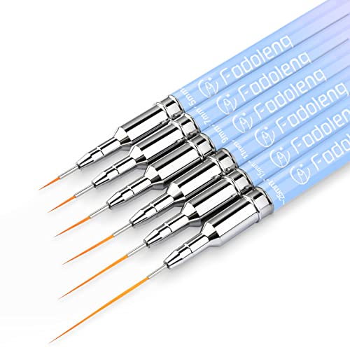 Liner Brush for Nails, 6Pcs Thin Nail Art Brushes Professional Nail Detail Brush for Gel Polish Sizes 5/7/9/11/15/25mm (Blue and Pink)