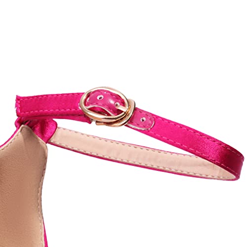 XIEDA Women's Hot Pink Heels Platform High Chunky Block Heels Ankle Strap Closed Toe Pumps Shoes (6.5, Hot Pink)