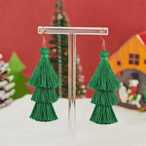 DIYANMMY 3 Tier Layered Colorful Tassel Earrings Bohemian Big Dangle Drop Fashion Jewelry Earrings for Women Valentine Birthday Party Gift. (black tassel)