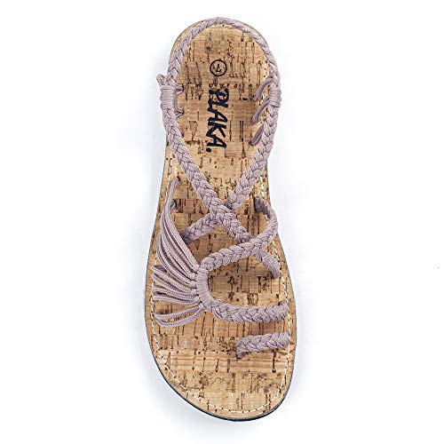 Plaka Palm Leaf Flat Summer Sandals for Women | Perfect for The Beach Walking & Dressy Occasions | Urban Gray | Size 6