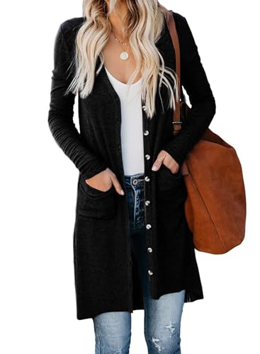Naggoo Womens Casual Plain Open Front Button Down Duster Cardigans Laides Comfy Ribbed Knit Sweater Tops Cream,S
