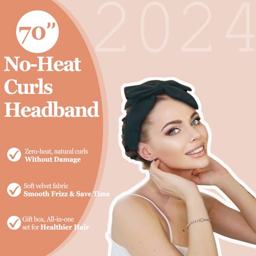 Heatless Curls Overnight, 70'' Velvet Hair Curlers for Long Hair, No Heat Hair Rollers - Black