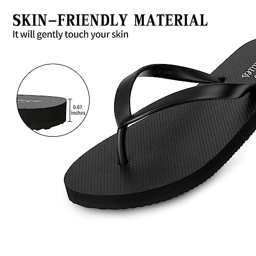 shevalues Slim Flip Flops for Women Beach Rubber Shower Shoes Basic Thong Sandals, Black,37, (Size 6.5-7)