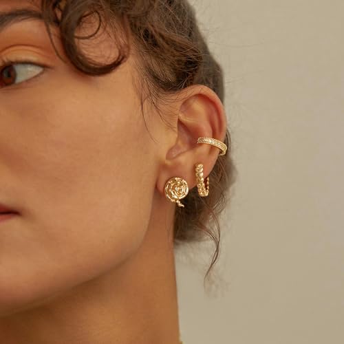MYEARS Women Ear Cuff Earring Gold Non Pierced Cartilage Diamond CZ Open Curb Chain Link Clip on Wrap Hoop 14K Gold Filled Tiny Boho Simple Minimalist Delicate Handmade Hypoallergenic Jewelry Gift