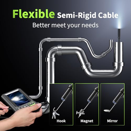 Endoscope Camera with Light, 4.3" Inspection Camera, 1920P HD Borescope Camera with 8 LED Lights, IP67 Waterproof Snake Sewer Camera, 16.4FT Semi-Rigid Cord Drain Pipe Camera Cool Gadgets Tool