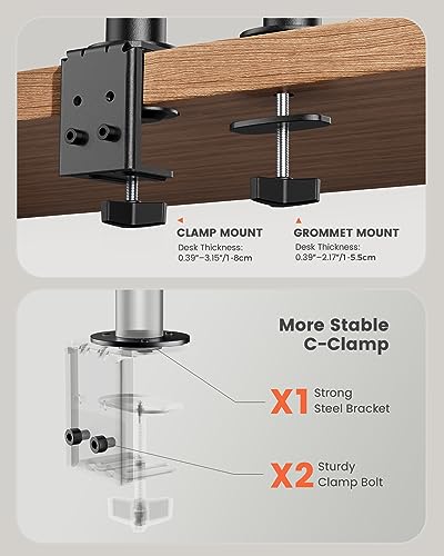 ErGear Dual Monitor Desk Mount, Heavy Duty Adjustable Arm for 2 Screens up to 32 Inches, Fully Adjustable Height, Tilt, Swivel, Rotate, Supports 17.6 lbs per Monitor Arm, Easy Installation