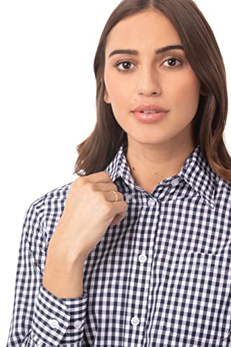 Chef Works Women's Gingham Dress Shirt, Dark Navy Wht Check, X-Small