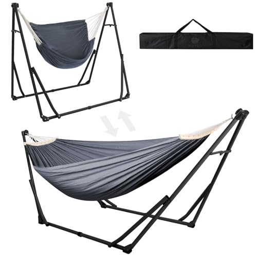 Anyoo 2 in 1 Hammock and Swinging Chair with Collapsible Steel Stand & Carrying Case,Portable & Adjustable,Easy Set Up for Outdoor,Indoor,Porch Swing,Patio,Garden,Camping Trip