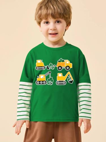 Toddler Boy T-Shirt St Patricks Day Shirt Tractor Truck Tops Kids Striped Sleeve Patchwork Baby Tees 2T