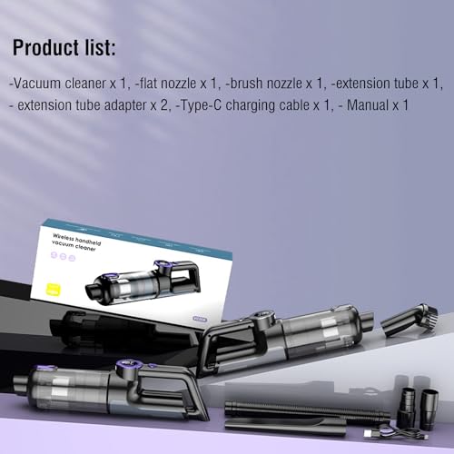 Fedemer Hand held Vacuum Cleaner, Hand Vacuum 16000PA Powerful Suction Cordless Cordless Rechargeable Vacuum, for Car Home Bedroom Office Cleaning with LED Light