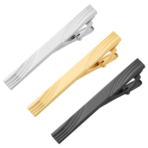 Dannyshi Tie Clips for Men, Black Gold Silver Tie Bar clip Set Gift for Groom Husband Boyfriend (01)