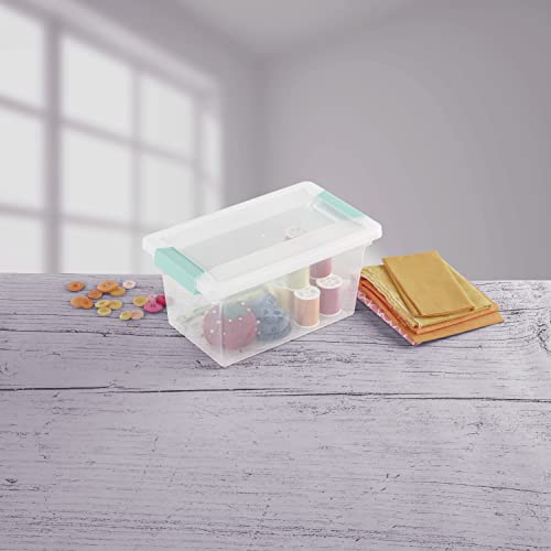 Sterilite Medium Clip Box, Stackable Small Storage Bin with Latching Lid, Plastic Container to Organize Office, Crafts, Clear Base and Lid, 4-Pack